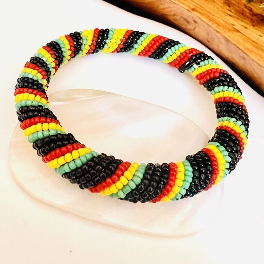 Maisha Fair Trade Sead Beads Multi  Beaded Masai Bracelet wrapped Bangle Slip on